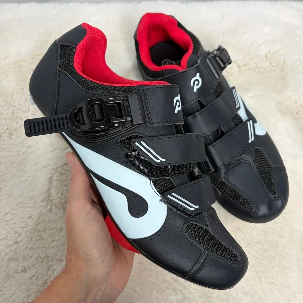 Peloton Cycling Shoes Black Red Look Delta Cleats Size 41 Mens 8 Womens 9.5